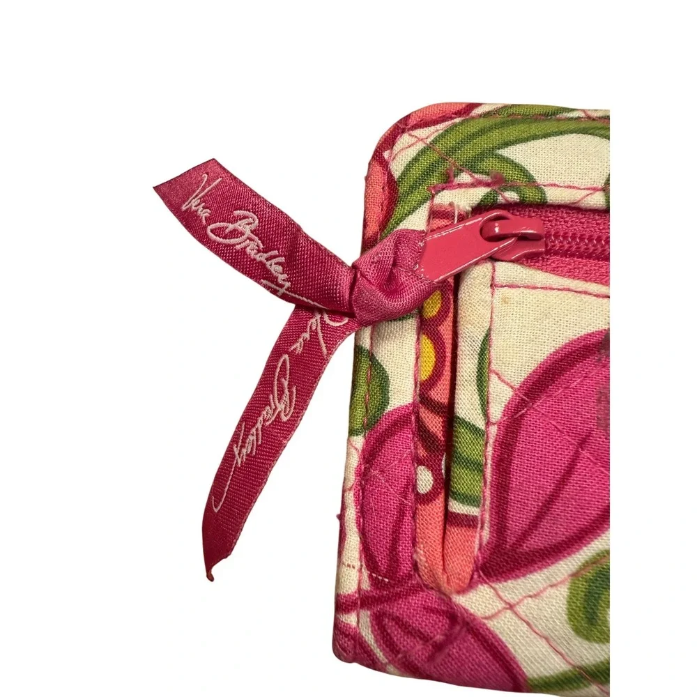 Vera Bradley Zip ID Case Floral Quilted Cotton Wallet Key Ring Pink Orange